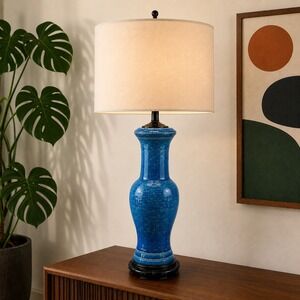 Bitossi Rimini Blu Aldo Londi Blue Ceramic Table Lamp Italy Mid Century Modern